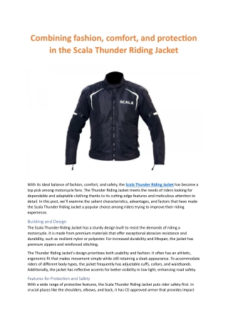 Combining fashion, comfort, and protection in the Scala Thunder Riding Jacket