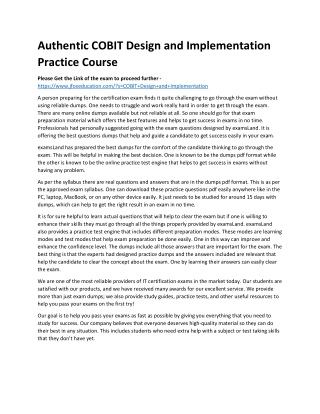 Authentic COBIT Design and Implementation Practice Course