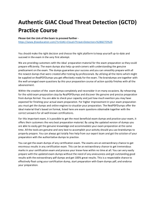 Authentic GIAC Cloud Threat Detection (GCTD) Practice Course