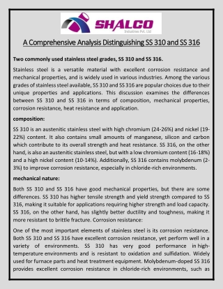 A Comprehensive Analysis Distinguishing SS 310 and SS 316