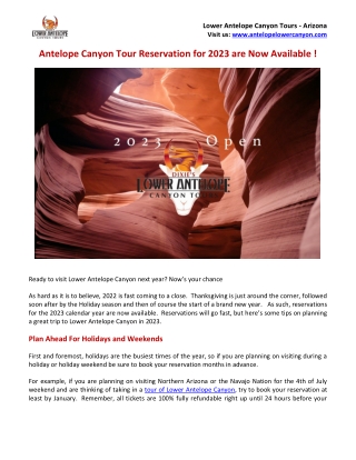 Antelope Canyon Tour Reservation for 2023 are Now Open