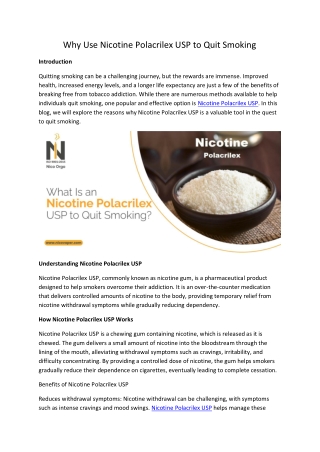 Why Use Nicotine Polacrilex USP to Quit Smoking