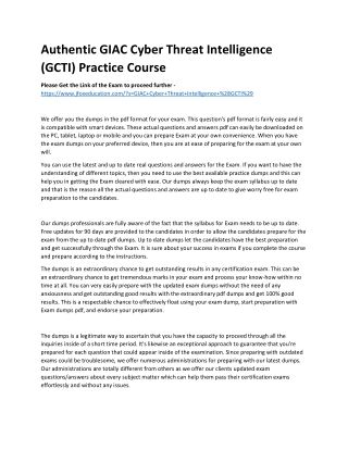 Authentic GIAC Cyber Threat Intelligence (GCTI) Practice Course