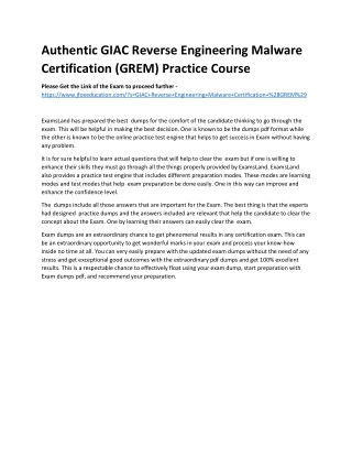 Authentic GIAC Reverse Engineering Malware Certification (GREM) Practice Course