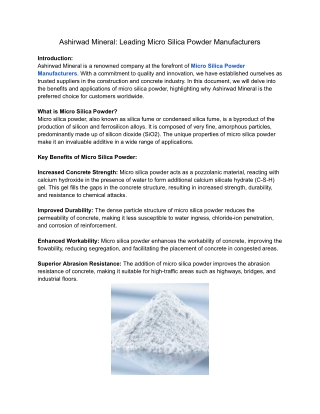 Leading Micro Silica Powder Manufacturers