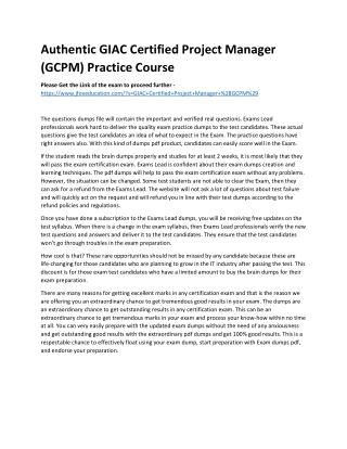 Authentic GIAC Certified Project Manager (GCPM) Practice Course