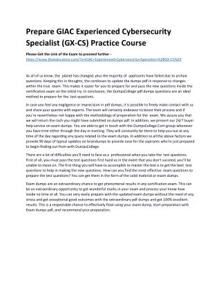 Prepare GIAC Experienced Cybersecurity Specialist (GX-CS) Practice Course