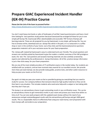 Prepare GIAC Experienced Incident Handler (GX-IH) Practice Course