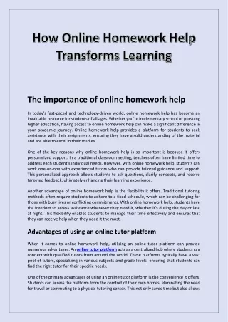 How Online Homework Help Transforms Learning