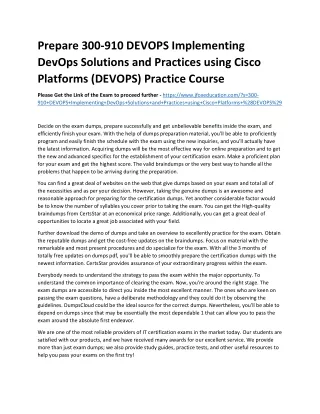 Prepare 300-910 DEVOPS Implementing DevOps Solutions and Practices using Cisco P