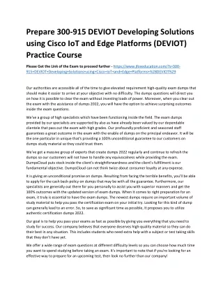 Prepare 300-915 DEVIOT Developing Solutions using Cisco IoT and Edge Platforms (