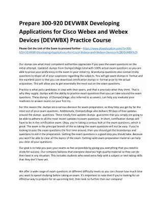 Prepare 300-920 DEVWBX Developing Applications for Cisco Webex and Webex Devices