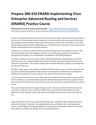 Prepare 300-410 ENARSI Implementing Cisco Enterprise Advanced Routing and Servic