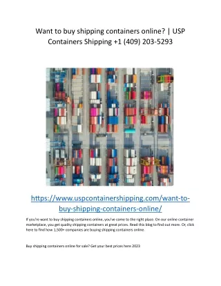 Want to buy shipping containers online USP Containers Shipping  1 (409) 203-5293.docx