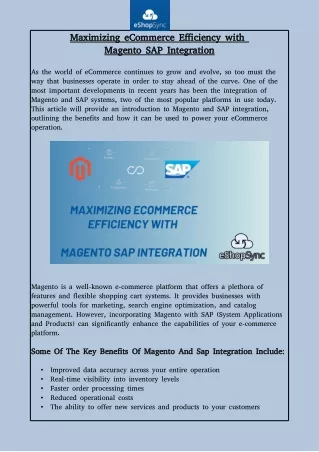 Exploring SAP Magento 2 Integration:Optimize Your E-commerce Store