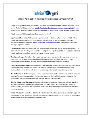 Mobile Application Development Services Company in UK