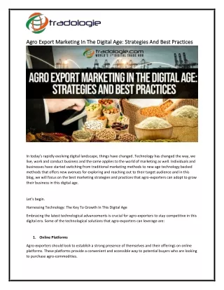 Agro Export Marketing In The Digital Age