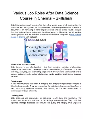 Various Job Roles After Data Science Course in Chennai - Skillslash