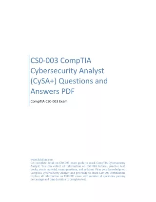 CS0-003 CompTIA Cybersecurity Analyst (CySA ) Questions and Answers PDF