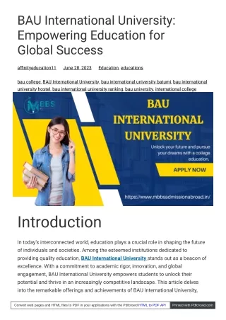 Bau International University: Empowering Global Success through Education | MBBS