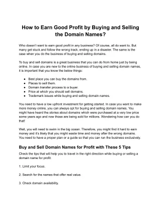 How to Earn Good Profit by Buying and Selling the Domain Names_