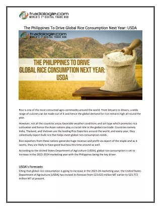 The Philippines To Drive Global Rice Consumption Next Year USDA