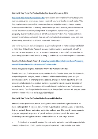 Asia-Pacific Viral Vector Purification Market Size, Share & Forecast to 2028