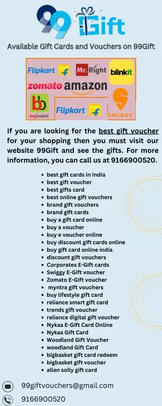 Available Gift Cards and Vouchers on 99Gift