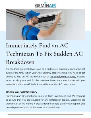 Immediately Find an AC Technician To Fix Sudden AC Breakdown