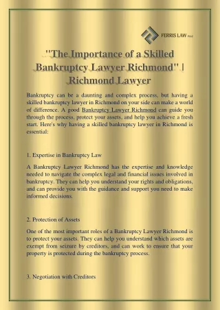 The Importance of a Skilled Bankruptcy Lawyer Richmond