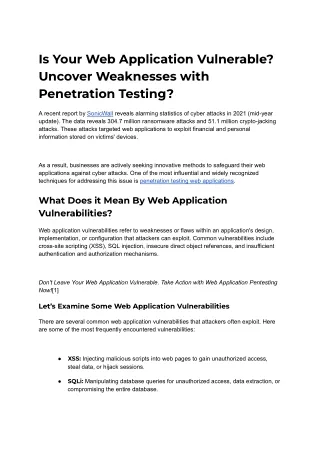 Is Your Web Application Vulnerable? Uncover Weaknesses with Penetration Testing?