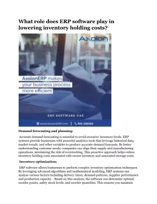 What role does ERP software play in lowering inventory holding costs