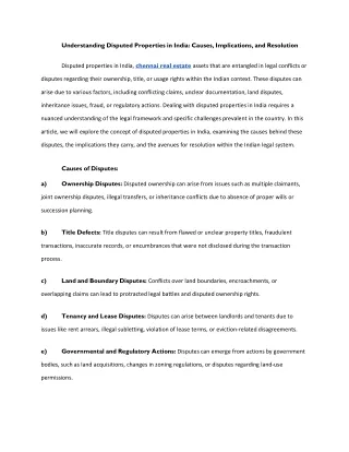 Understanding Disputed Properties in India Causes, Implications, and Resolution