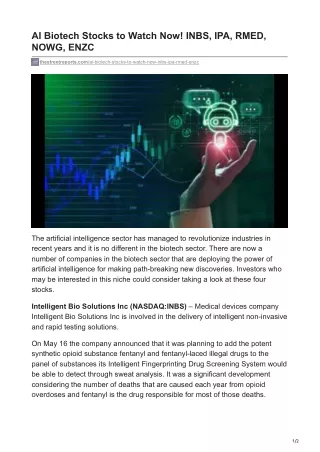 AI Biotech Stocks to Watch Now INBS IPA RMED NOWG ENZC