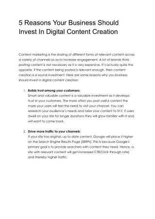 5 Reasons Your Business Should Invest In Digital Content Creation