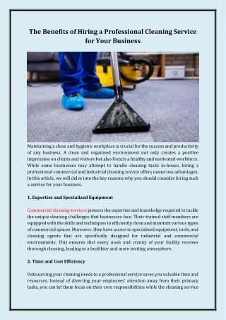 The Benefits of Hiring a Professional Cleaning Service for Your Business