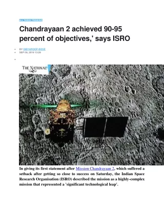 Chandrayaan 2 achieved 90-95 percent of objectives says ISRO