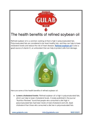 The health benefits of refined soybean oil