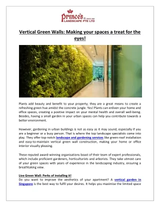 Prince’s Landscape Ptd Ltd - Vertical Green Walls Making your spaces a treat for the eyes!