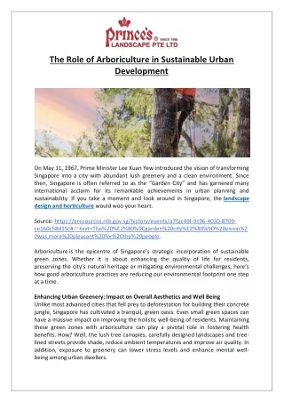 Prince’s Landscape Ptd Ltd - The Role of Arboriculture in Sustainable Urban Development