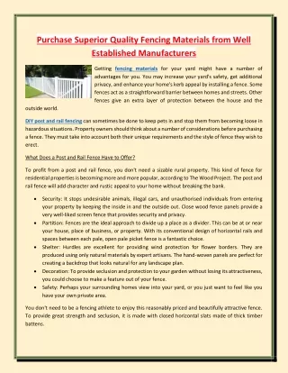 Purchase Superior Quality Fencing Materials from Well Established Manufacturers