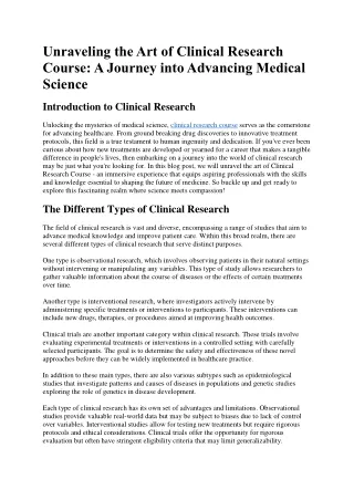 Unraveling the Art of Clinical Research Course: A Journey into Advancing Medical