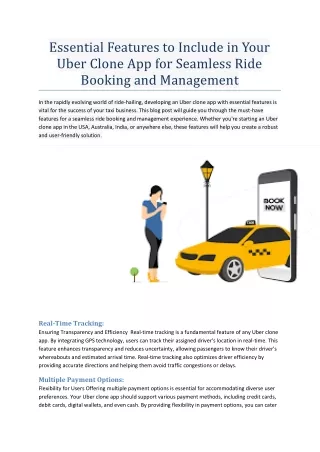 Uber Clone App Development: Essential Features for Seamless Ride Booking