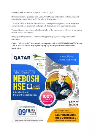 NEBOSH HSE Incident Investigation Course in Qatar