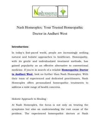 Homeopathic Doctor in Andheri West Call- 912226741516