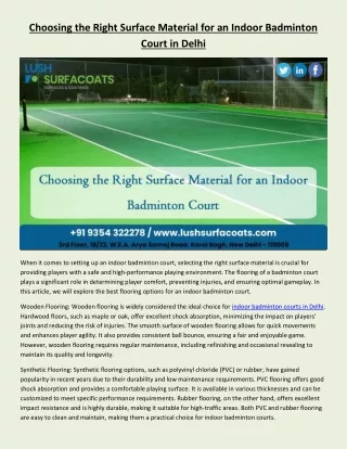 Choosing the Right Surface Material for an Indoor Badminton Court in Delhi