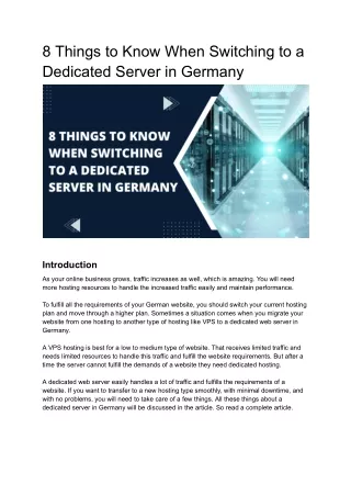 8 Things to Know when Switching to a Dedicated Server in Germany