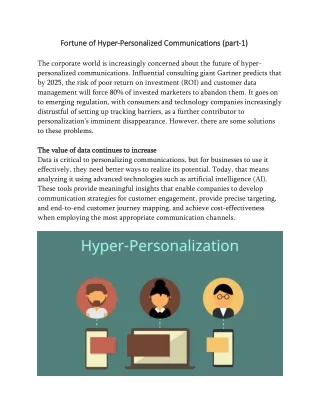 Fortune of Hyper-Personalized Communications (part-1)