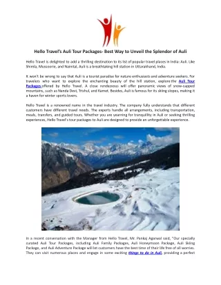 Hello Travel’s Auli Tour Packages- Best Way to Unveil the Splendor of Auli.docx