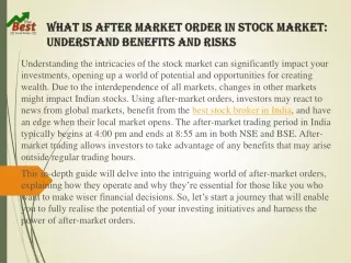 What is After Market Order in Stock Market Understand Benefits and Risks